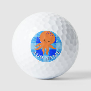 Niedlicher Octopus Cartoon Blau Karierter Individu Golfball