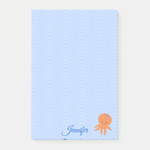 Niedlicher Octopus Cartoon Blue Waves Individuelle Post-it Klebezettel