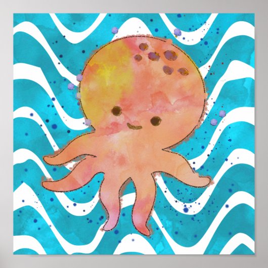 Niedlicher Octopus-Cartoon Poster (Vorne)
