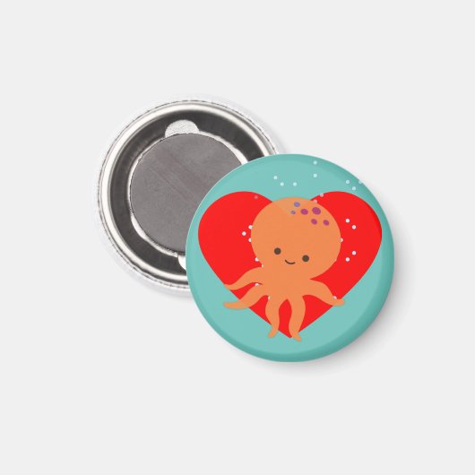 Niedlicher Octopus Cartoon Rotes Herz Magnet (Vorderseite/Rückseite)