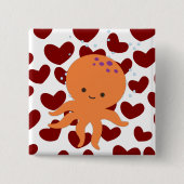 Niedlicher Octopus Cartoon Rotes Herzmuster Button (Vorderseite)