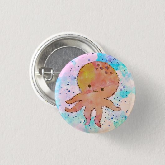 Niedlicher Octopus-Cartoon Wasserfarbe Button (Vorne & Hinten)