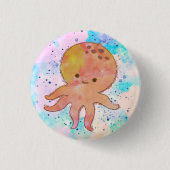 Niedlicher Octopus-Cartoon Wasserfarbe Button (Vorderseite)