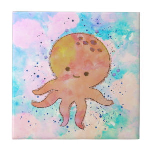 Niedlicher Octopus-Cartoon Wasserfarbe Fliese