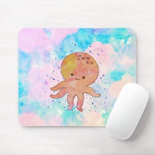 Niedlicher Octopus-Cartoon Wasserfarbe Mousepad (Mit Mouse)