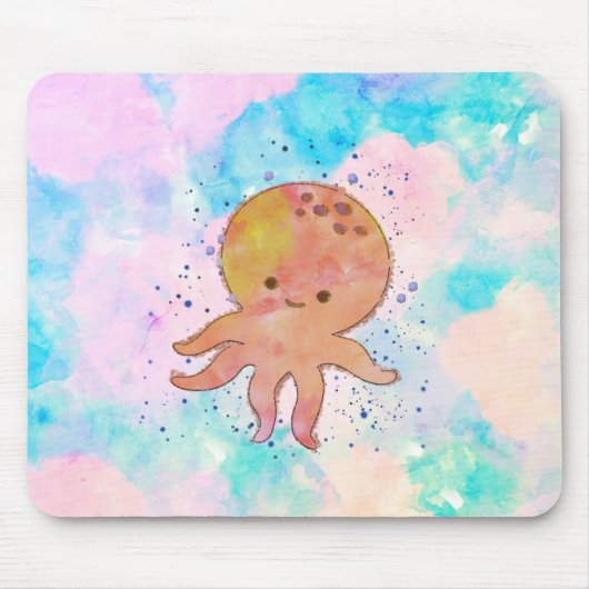 Niedlicher Octopus-Cartoon Wasserfarbe Mousepad (Vorne)