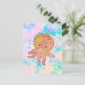 Niedlicher Octopus-Cartoon Wasserfarbe Postkarte (Stehend Vorderseite)