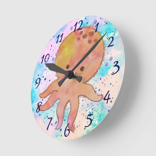 Niedlicher Octopus-Cartoon Wasserfarbe Runde Wanduhr (Winkel)