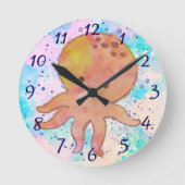 Niedlicher Octopus-Cartoon Wasserfarbe Runde Wanduhr (Vorderseite)