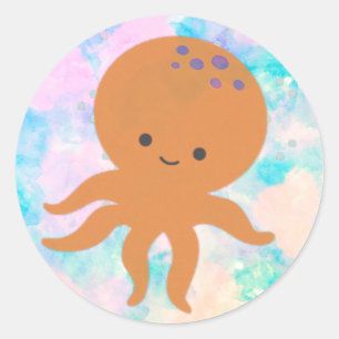 Niedlicher Octopus-Cartoon Wasserfarbe Runder Aufkleber