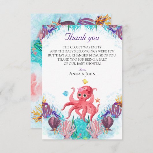 Niedlicher Octopus farbenfrohe Baby Fauna Dankeskarte (Vorne/Hinten)
