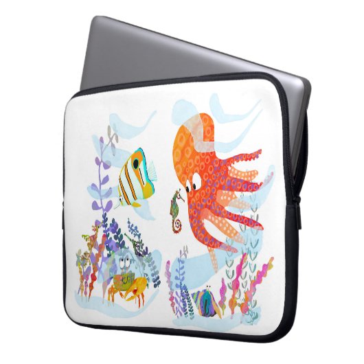 Niedlicher Octopus und sein Freund Laptop-Sieb Laptopschutzhülle (Vorderseite Links)