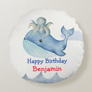 Niedlicher Octopus Whale Fische Geburtstagsparty Rundes Kissen