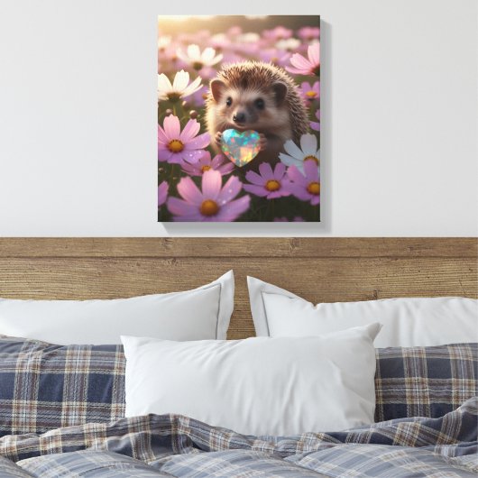 Niedlicher Oktober-Igel mit Opalherz Leinwanddruck (Insitu (Schlafzimmer))