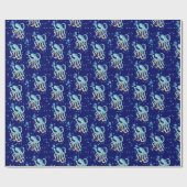 Niedlicher Oktopus Blaue Blase Navy Geschenkpapier (Flach)