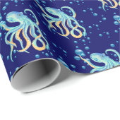 Niedlicher Oktopus Blaue Blase Navy Geschenkpapier (Rolleneckpunkt)
