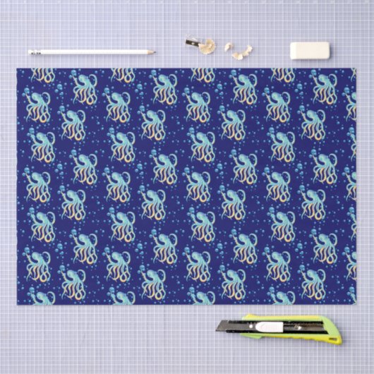 Niedlicher Oktopus Blaue Blase Navy Seidenpapier (Handwerk)