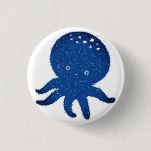 Niedlicher Oktopus Cartoon Alte Papierdrucke Button