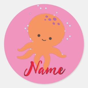 Niedlicher Oktopus Cartoon Name hinzufügen Runder Aufkleber