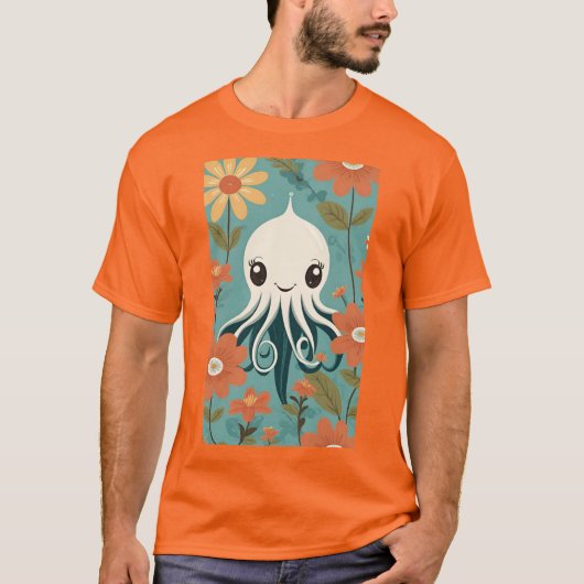Niedlicher Oktopus mit Blume T-Shirt (Vorderseite)