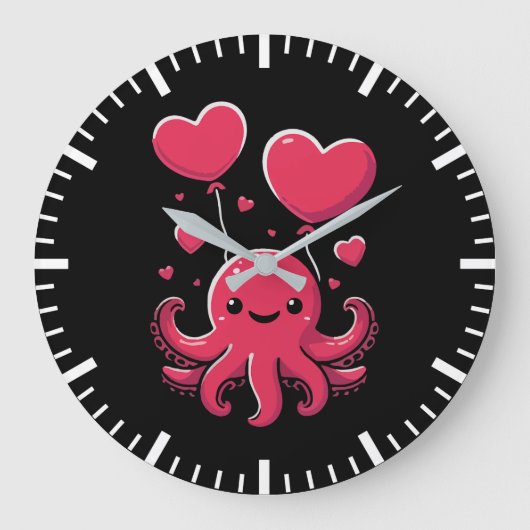 Niedlicher Oktopus mit Herzblasen, Valentinstag Große Wanduhr (Vorderseite)