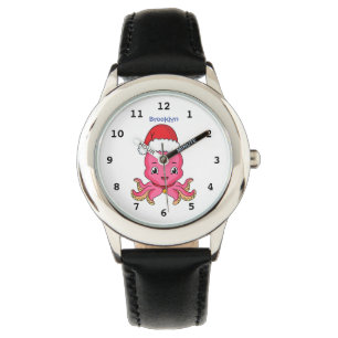Niedlicher Oktopus mit Weihnachtshut Cartoon Armbanduhr