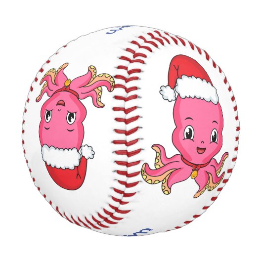 Niedlicher Oktopus mit Weihnachtshut Cartoon Baseball (Schrägansicht)