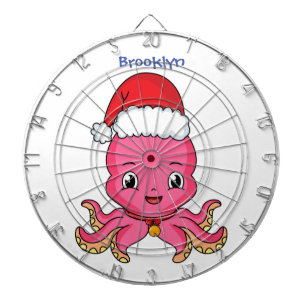 Niedlicher Oktopus mit Weihnachtshut Cartoon Dartscheibe