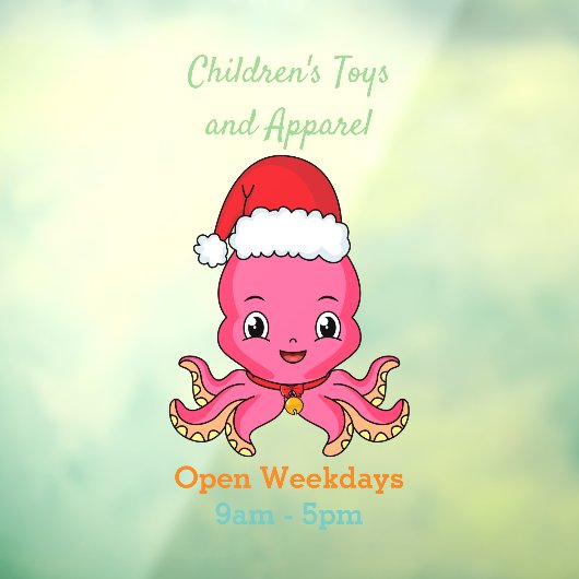 Niedlicher Oktopus mit Weihnachtshut Cartoon Fensteraufkleber (Blatt 3)