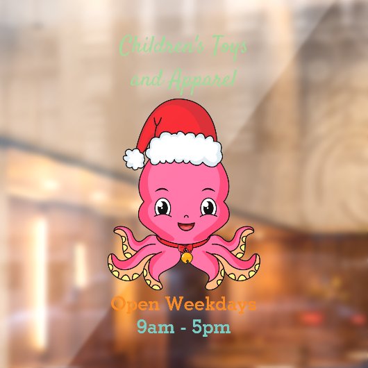 Niedlicher Oktopus mit Weihnachtshut Cartoon Fensteraufkleber (Blatt 2)