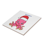 Niedlicher Oktopus mit Weihnachtshut Cartoon Fliese (Seite)