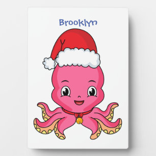 Niedlicher Oktopus mit Weihnachtshut Cartoon Fotoplatte