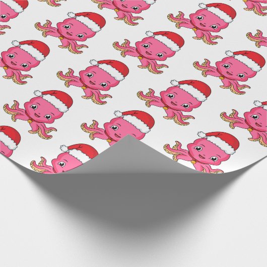 Niedlicher Oktopus mit Weihnachtshut Cartoon Geschenkpapier (Ecke)