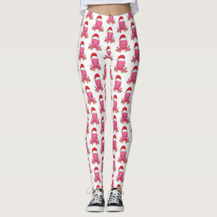 Niedlicher Oktopus mit Weihnachtshut Cartoon Leggings