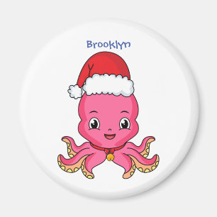 Niedlicher Oktopus mit Weihnachtshut Cartoon Magnet