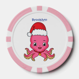 Niedlicher Oktopus mit Weihnachtshut Cartoon Pokerchips