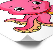 Niedlicher Oktopus mit Weihnachtshut Cartoon Poster (Ecke)