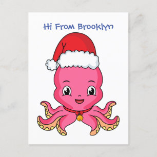 Niedlicher Oktopus mit Weihnachtshut Cartoon Postkarte