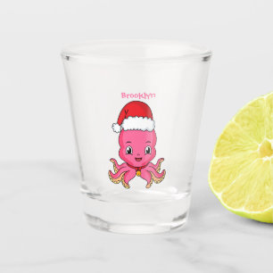 Niedlicher Oktopus mit Weihnachtshut Cartoon Schnapsglas
