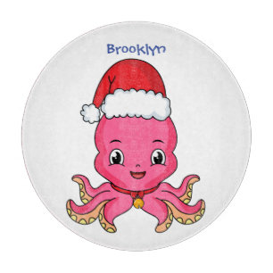 Niedlicher Oktopus mit Weihnachtshut Cartoon Schneidebrett