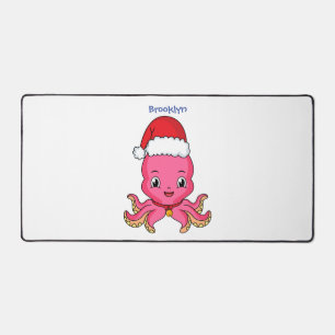 Niedlicher Oktopus mit Weihnachtshut Cartoon Schreibtischunterlage