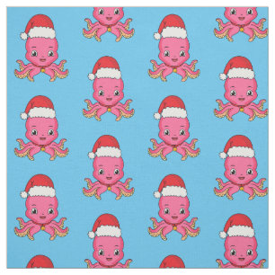 Niedlicher Oktopus mit Weihnachtshut Cartoon Stoff