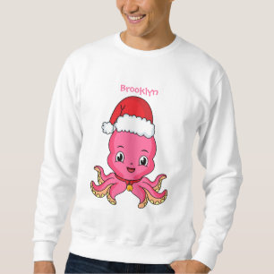 Niedlicher Oktopus mit Weihnachtshut Cartoon Sweatshirt