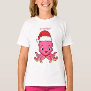 Niedlicher Oktopus mit Weihnachtshut Cartoon T-Shirt