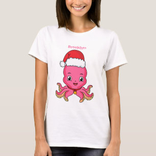 Niedlicher Oktopus mit Weihnachtshut Cartoon T-Shirt