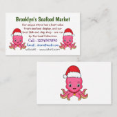 Niedlicher Oktopus mit Weihnachtshut Cartoon Visitenkarte (Vorne/Hinten)