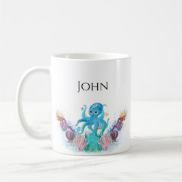 Niedlicher Oktopus und farbenfrohe Muscheln Name Kaffeetasse