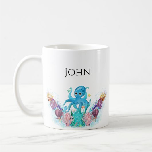 Niedlicher Oktopus und farbenfrohe Muscheln Name Kaffeetasse (Links)