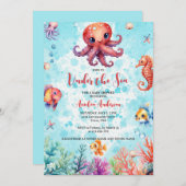 Niedlicher Oktopus unter der Babydusche der Meeres Einladung (Vorne/Hinten)