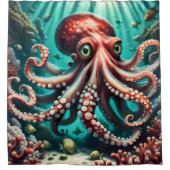 Niedlicher Oktopus unter Meeresrot und Blues Duschvorhang (Vorderseite)